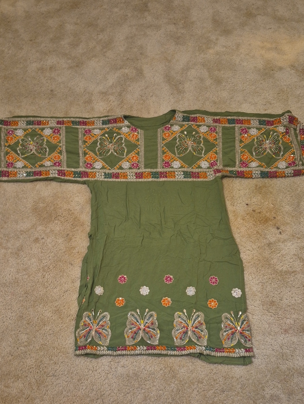 Embroidered Olive Green Women's Tunic